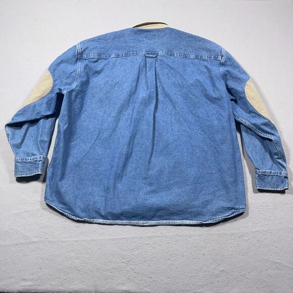 Cabelas Denim Shirt Mens 3XL Button Up Long Sleeve Workwear Blue Elbow Patches - Picture 11 of 12